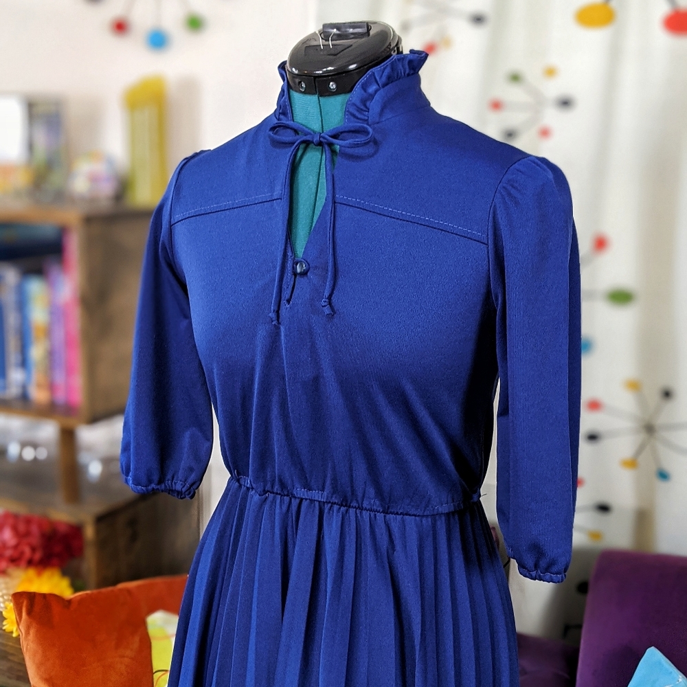Vintage Dress Secretary Navy Blue XS - Picture 2 of 7